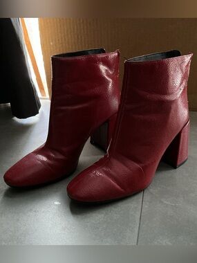 Zara Wine Red Block Heel Ankle Boots